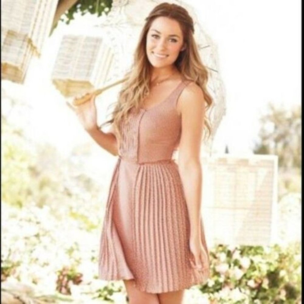 LC Polka Dot Blush Pink Pleated Sundress Size 14